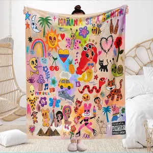 Comfortable Soft Flannel with Mañana Será Bonito Graffiti Art Design, Cartoon Pattern Blanket, Perfect for Home Bedroom Office Outdoor Travel Camping