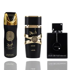 Lattafa Club de Nuit Intense + Asad + Asad Deodorant 3-PC Multi-Pack, Bold High Quality Luxurious Alcohol-Based Floral Aroma Men's Fragrance Set