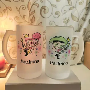 Madrina & Padrino Set of Two Glasses 16oz Cute Design for Godparents with Fun Character Illustrations Drinkware