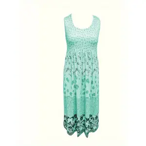 womens dresses,Women's bohemian style dress, with bright floral prints and a round neck, sleeveless design