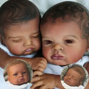43-45 Painted Dark Skin Rosalie and Lanny Bebe Reborn Dolls With Soft Cloth Body Handmade  Lifelike Realistic Reborn Dolls For Family's Gift