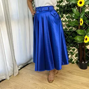 Skirt Satin Long with Belt and Pocket Purple Plain Design Suitable for All Seasons Satin Material Pockets Belt Long Skirt