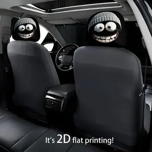 2pcs Car Headrest Cover Hat Cartoon Smiling Face Printing Easy Install Car Interior Accessory Ideal for Men & Women Year-Round Use Perfect Gift