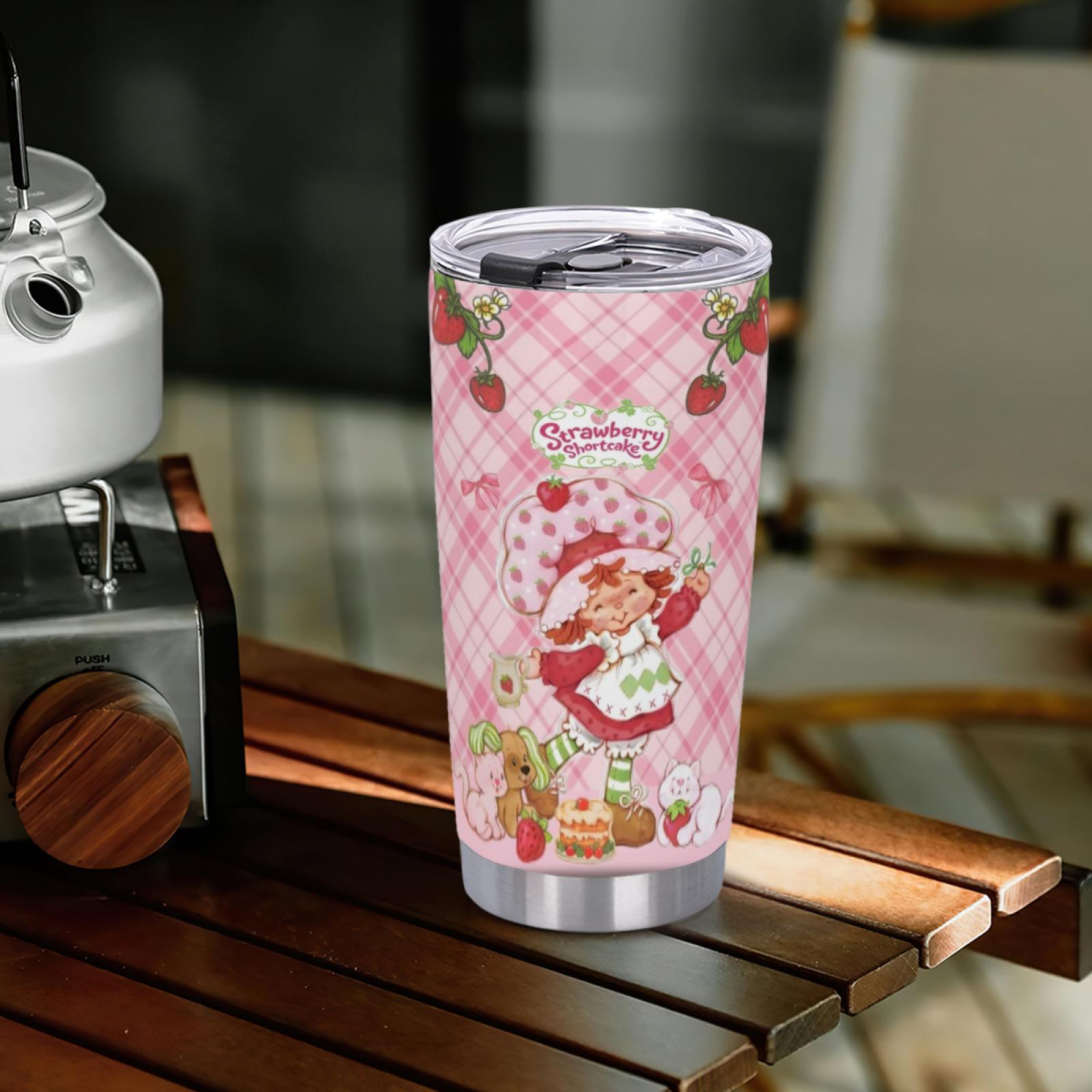 20oz Stainless Steel Tumbler Strawberry Shortcake Pattern Insulated Water Bottle Stainless Steel Thermos Drinking Cup Home Office School Gift Drinkware Summer Cool Bottle TikTok Viral Leakproof Reusable Eco Travel Mug Gift Idea