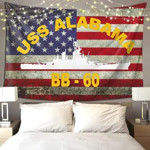 USS Alabama Bb-60 Tapestries Decorative Tapestry Family Bedroom Wall Hanging For Living For Bedroom Home Decor for College, Poster Retro Flags for Room Outer Banks Merch Vintage Art Wall Tapestries for College Dorm Room Home Decor Room Tapestry