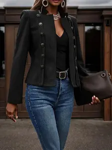 Vintage Double Breasted Jacket For Women - Stylish Long Sleeve Outwear For Spring & Fall, Casual Fashion Items