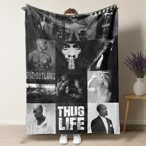 Tupac Shakur 2Pac Makaveli Collage Fleece Blanket – Thug Life Hip Hop Legend Photo Print Plush Throw, Perfect for Rap Music Fans