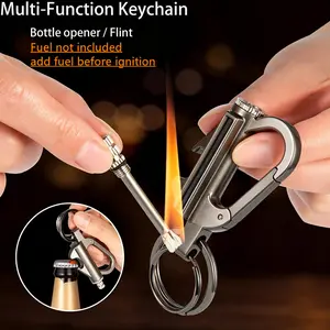 Compact 3-in-1 Flint Fire Starter Keychain Key Holder - Waterproof, Windproof, Refillable Kerosene Permanent Match with Bottle Opener, Emergency Survival EDC Multitool for Camping, Hiking (Fuel Not Included) | Gift for Him