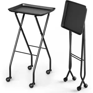 OmySalon Salon Tray on Wheels Folding Color Trays for Salon, Aluminum Tattoo Tray Rolling Trolley Cart Mobile Hair Cart for Stylist Hairdresser, Beauty Spa Service Storage Station