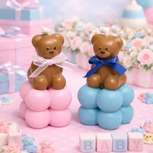 Candle Artesanal  Soy Wax Bear Candles for Baby Shower Decorations - Pink & Blue Options - Perfect for Baby Shower Themes