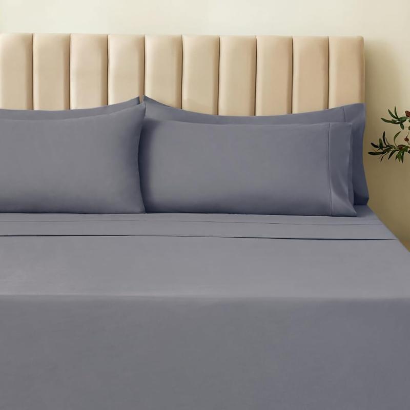 6-Piece Deep Pocket Bedding Set, Fitted and Flat Sheet, Hypoallergenic, Elastic All Around, Multiple Colors and Patterns - 100% Microfiber Brushed Weave Machine Washable