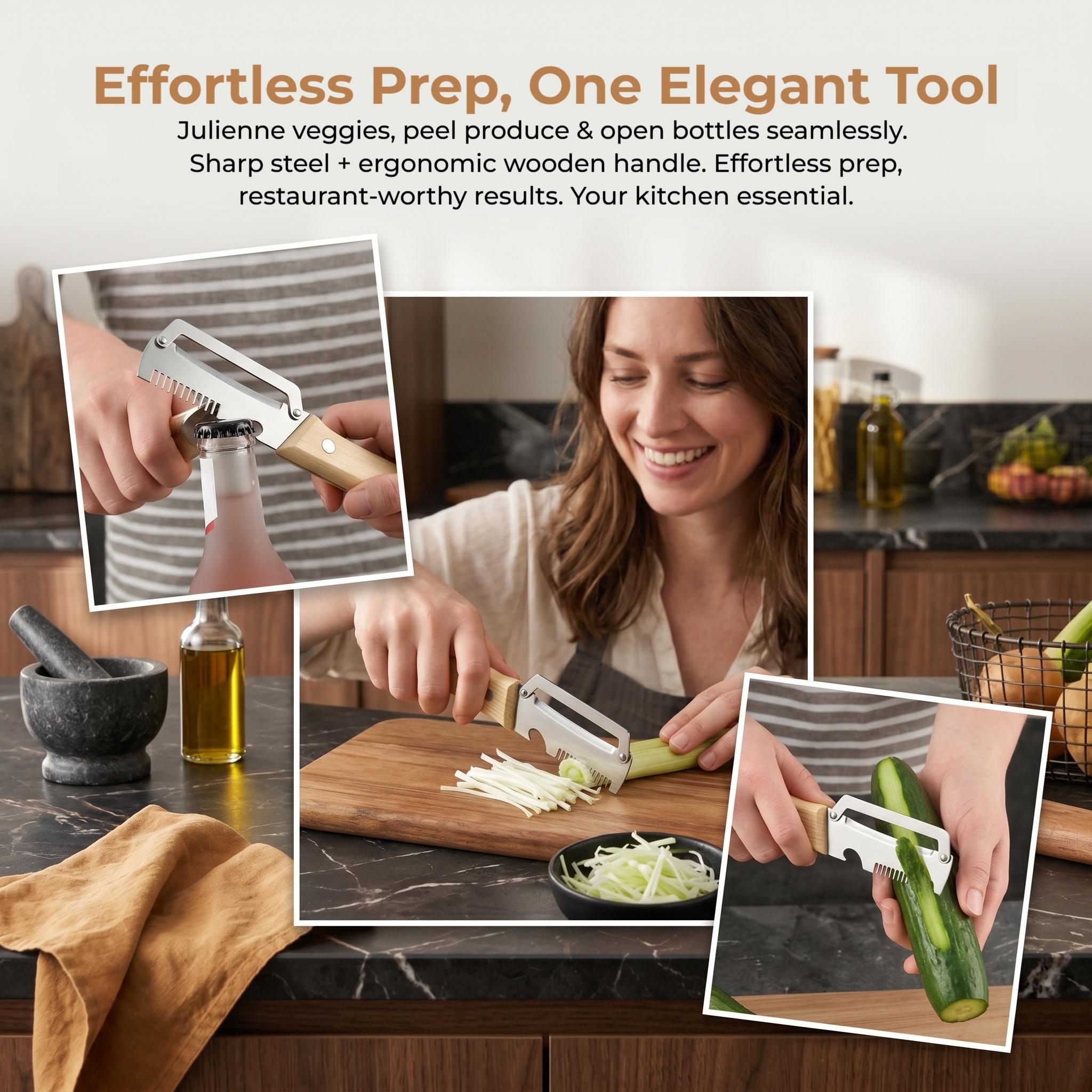 3 in 1 Premium Heavy Duty Stainless Steel Peeler, Multi-Functional Kitchen Tool with Peeling, Shredding and Bottle Opener, Ultra Sharp Durable Long Lasting Design - YY