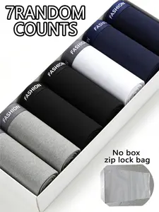 7pcs random men's solid color, Plain flat cornered underwear, Leisure and loose, soft, comfortable, suitable for all seasons, daily home and exercise Sports Fitness Underwear