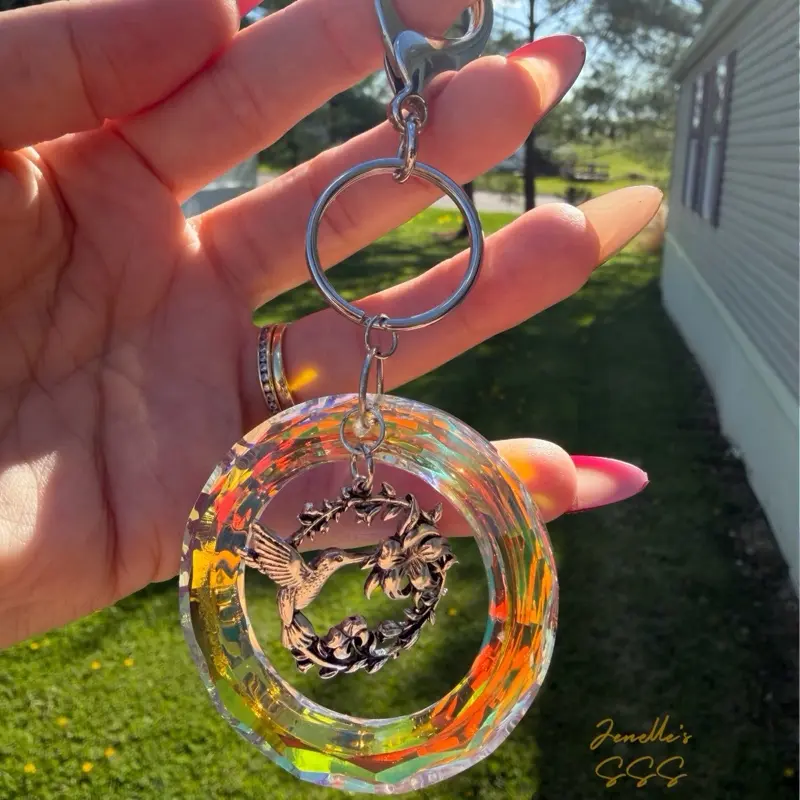Crystal frame hummingbird keychain fashion accessory