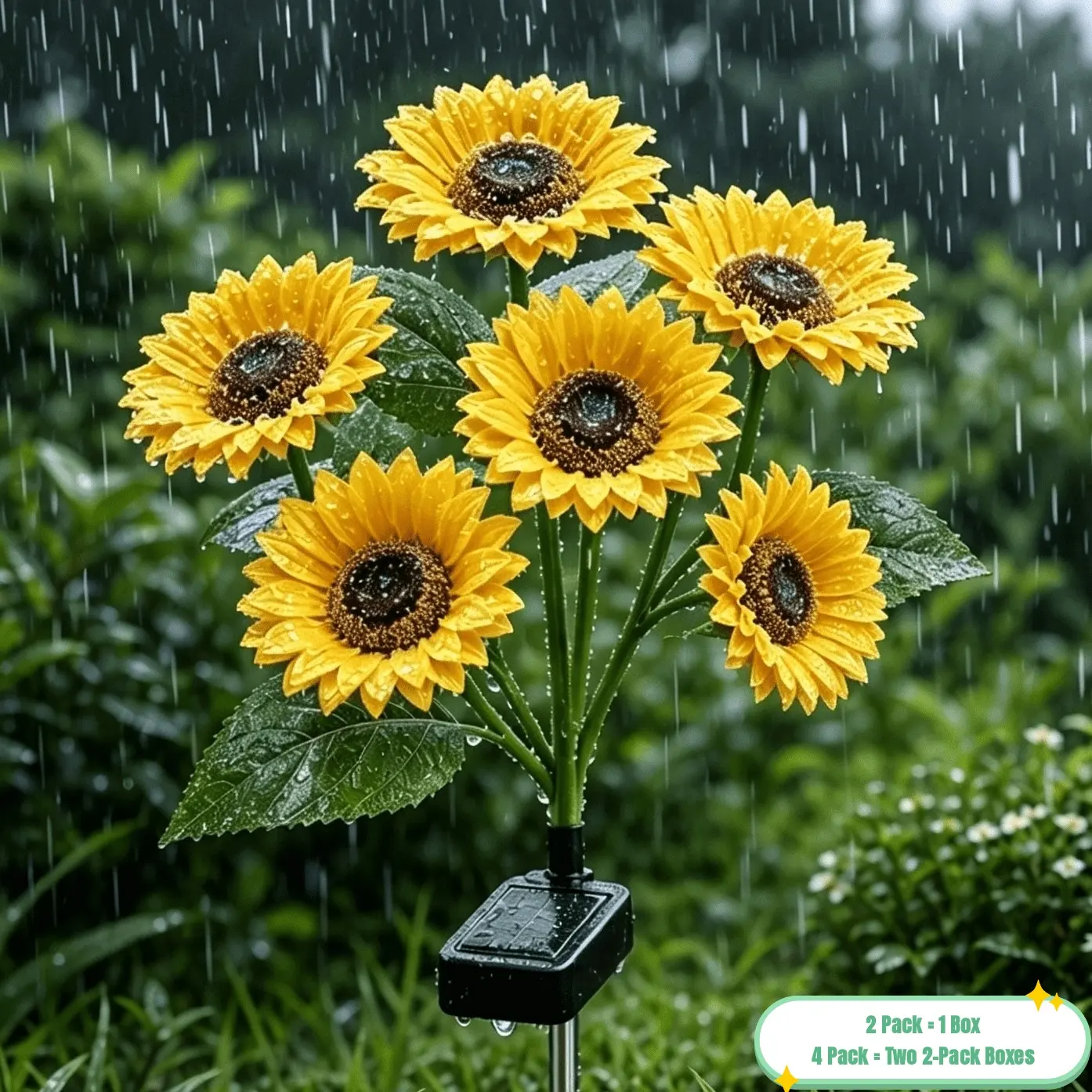 2/4PCS 6-Head  Solar Sunflower Garden Lights, IP65 Waterproof LED Outdoor Landscape Lawn Lights, Solar-Powered Home Holiday Decor