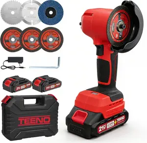TEENO 21V Cordless Angle Grinder Kit, 19,500 RPM Mini Electric Angle Grinding Tool with 2pcs 2.0Ah Batteries & 6 Discs, 3-Inch Handheld Grinder for Metal/Wood, Fence Repair & Outdoor DIY