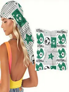 1pc This stylish green, white, and black soccer-print scarf is a soft and lightweight square scarf that can be used to wrap your head, hair, and neck for a sporty game day look.