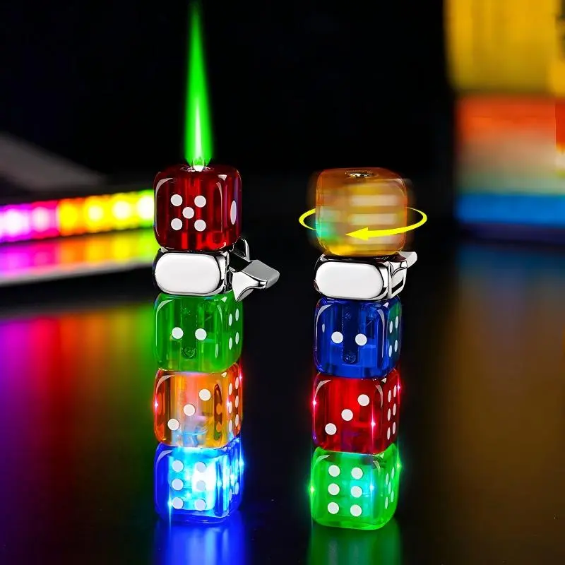 (Without butane) Creative dice lighter. Can be refilled with butane. The flame color changes according to the gas concentration. Can be carried around. Gift, kitchen, outdoor, New Year.