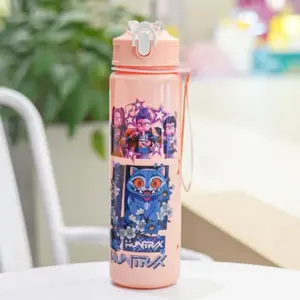 K-Pop Hunter Girl Plastic Water Cup, Portable Children Outdoor Straw Cup, Kids Drinking Cup with Straw, Durable & Reusable Design