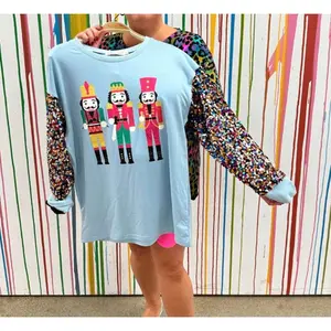 Blue Sequins Sleeve Nutcracker sweatshirt