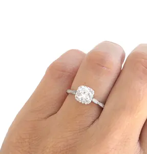 Silver Square Halo Engagement Ring