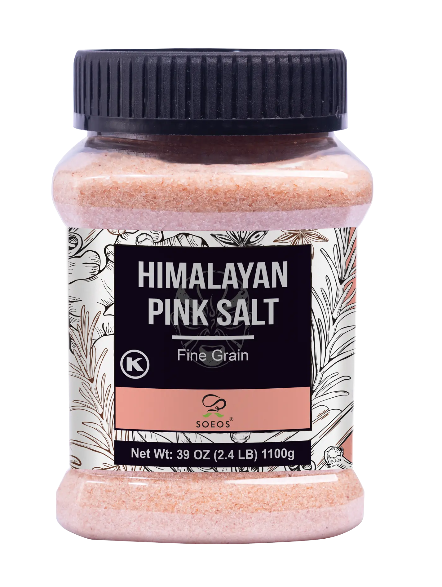Soeos Himalayan Pink Salt, Fine Grain, 38.8oz (2.4 LB), Non-GMO, Pink Salt, Kosher Salt, Himalayan Rock Salt
