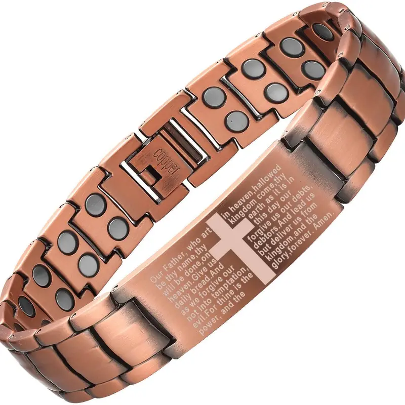 Men's Copper Magnetic Cross Watch Chain Bracelet - Adjustable, Super Strong, Hypoallergenic, Lead & Nickel Free, Scratch-Res. Wearable Fashion Accessory, Ideal Gift for Men for Birthdays, Anniversaries