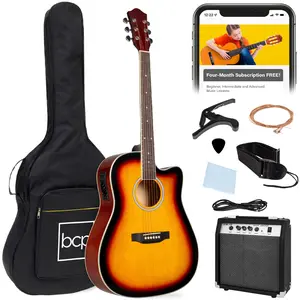Best Choice Products Beginner Acoustic Electric Guitar Starter Set 41in w/ All Wood Cutaway Design, Case