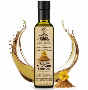 Yellow Mustard Seed Oil for Cooking · Raw · Unrefined · First Cold-Pressed at Temperatures Below 30°C · Pressed Only Once · Without Metal or Wood Contact · Small Batch · Handcrafted in Seattle USA · 100% Pure & Natural · Also Loved for Skin and Hair