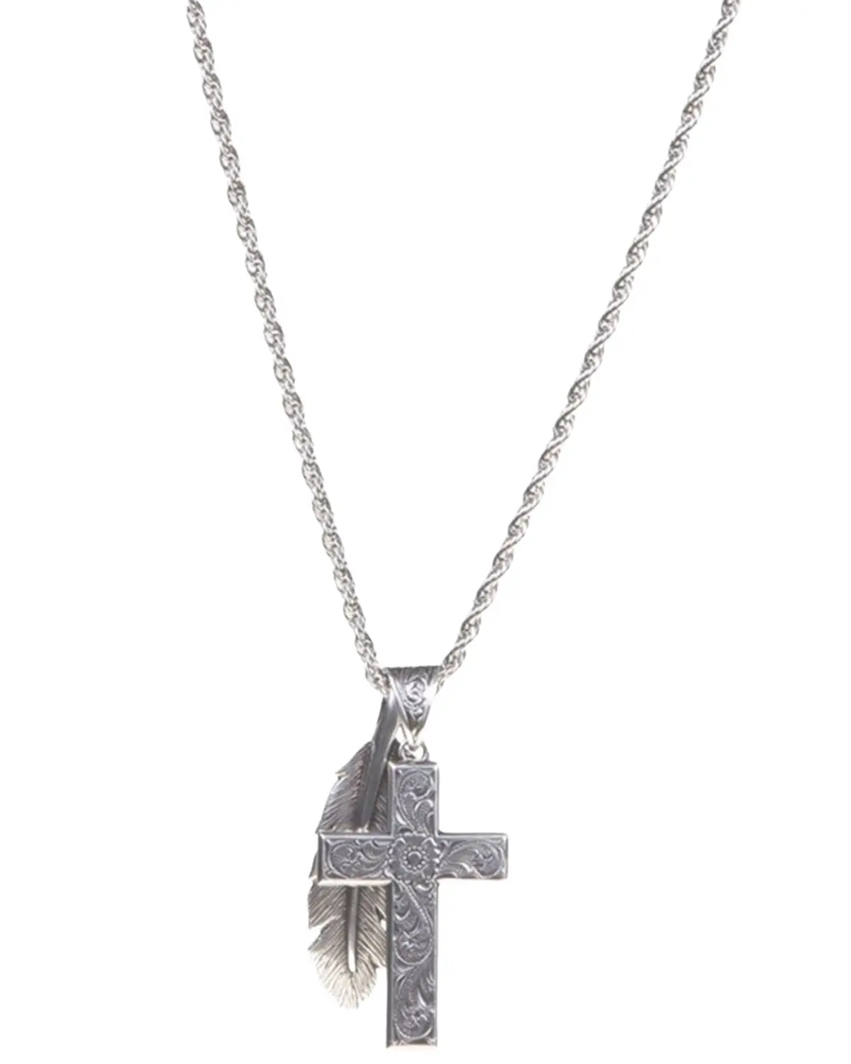 Twister Men's Men'S Silver Cross And Feather Pendant Necklace - 32140