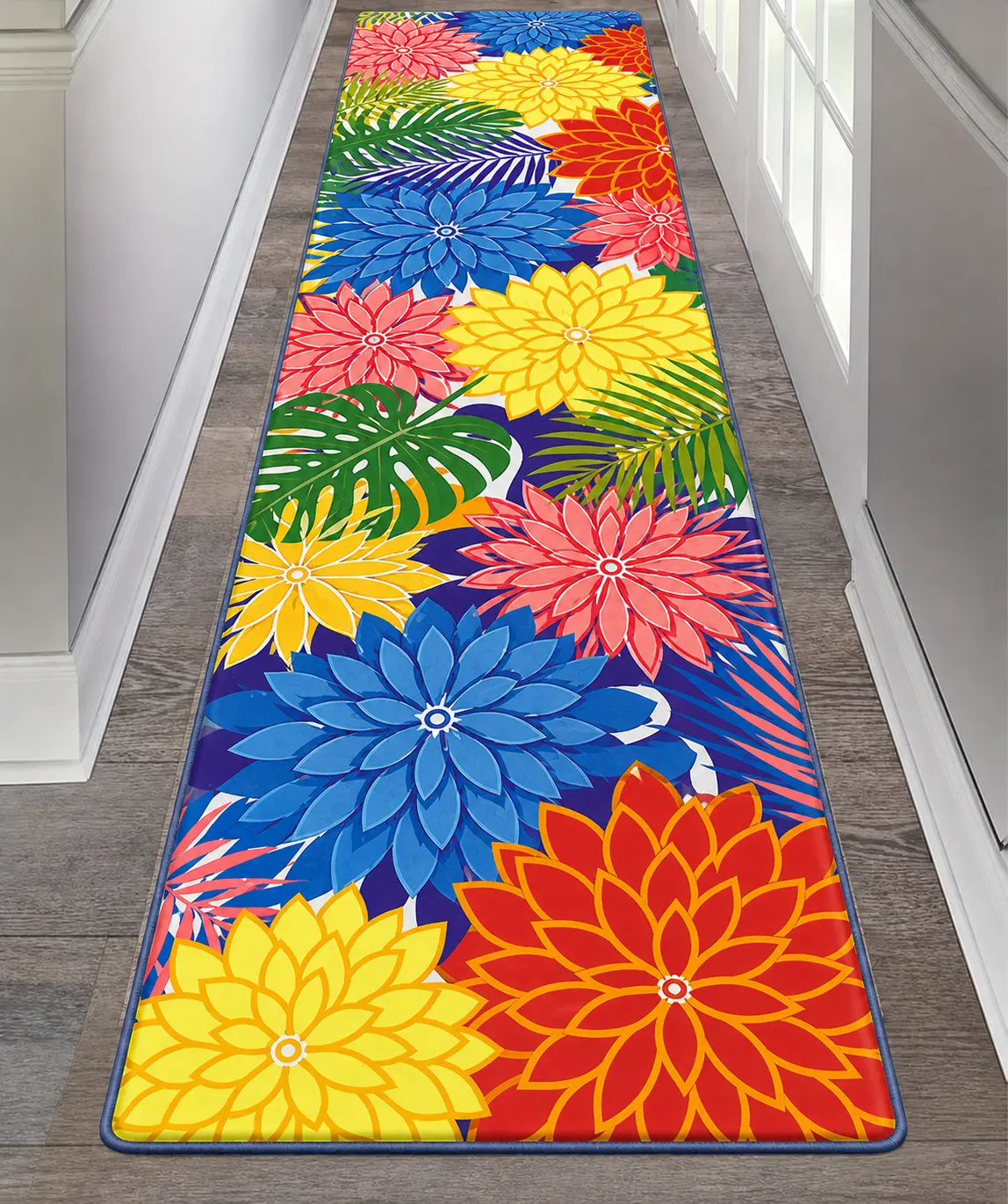 Floral Medallion Velvet Runner Rug | Machine Washable Non Slip Dot Back Hallway Rug, Long Area Carpet for Entryway, Laundry Room, Kitchen & Bathroom
