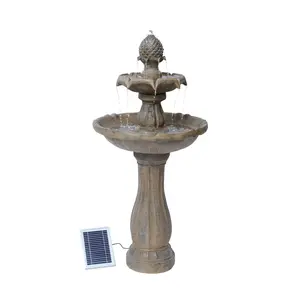 XBrand 44" Tall 2-Tier Solar Water Fountain with Auto Shut-Off Pump – Outdoor Garden Water Feature with Solar Panel – Large Freestanding Bird Bath Fountain