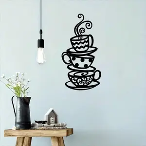 Black Coffee Cups Stacked Metal Wall Art – Modern Decor for Bedroom/Living Room/Bathroom. Waterproof, Rustproof & Durable with Fade-Resistant Finish.Wall Sculptures Wall Decoration