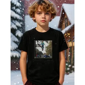 Young Boy's Retro Style Christmas Stranger Hawkins Style Up Side Down Things Graphic Cotton T-Shirt For Young Boys, Perfect Christmas Gifts Hawkins Fans Shirts For Holiday Fun Stranger Young Boys T-Shirt Christmas Hawkins Things