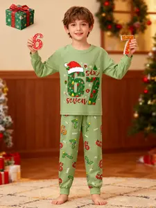 #67 Graphic Christmas Kids Pajamas Set for Boys & Girls, Six Seven Christmas Hat Design for Youth, Soft Comfortable Fabric, Perfect Holiday Christmas Gift, for 3-14 Years Old, Pajama Sets