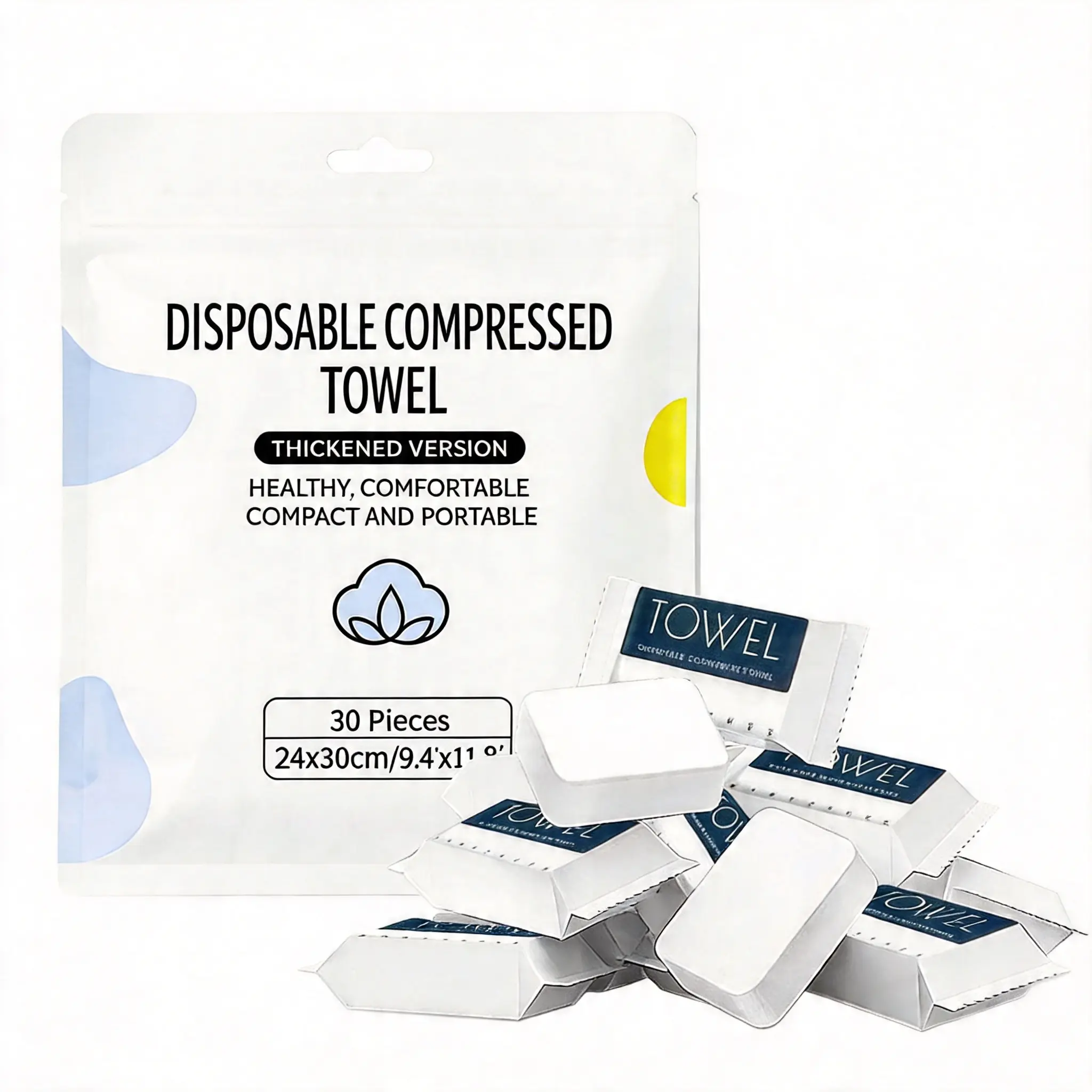 Compressed Towels 30 Pack – Disposable Face Towels for Travel, Camping & Hiking, Soft Thick Towels, Expands to 9.4" x 11.8" Biodegradable Towelette