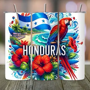 Honduras Tumbler with Vibrant Parrot Design and Tropical Flag Motif for Travel and Daily Use