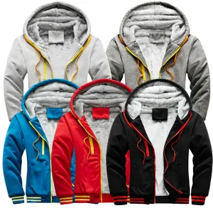 Jacket Men's Navy Blue Hooded Fleece Lined Coat - Contrast Trim Casual Warm Zipper Up Jacket