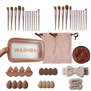 47Pcs Makeup Brush Set - Coffee Color Option, Professional Makeup Kit Including Makeup Brushes, Makeup Sponges, Cosmetic Bag, Cleaning Brush, & Face/Eye Vanity Accessories - Travel-Friendly Makeup Tools for Women