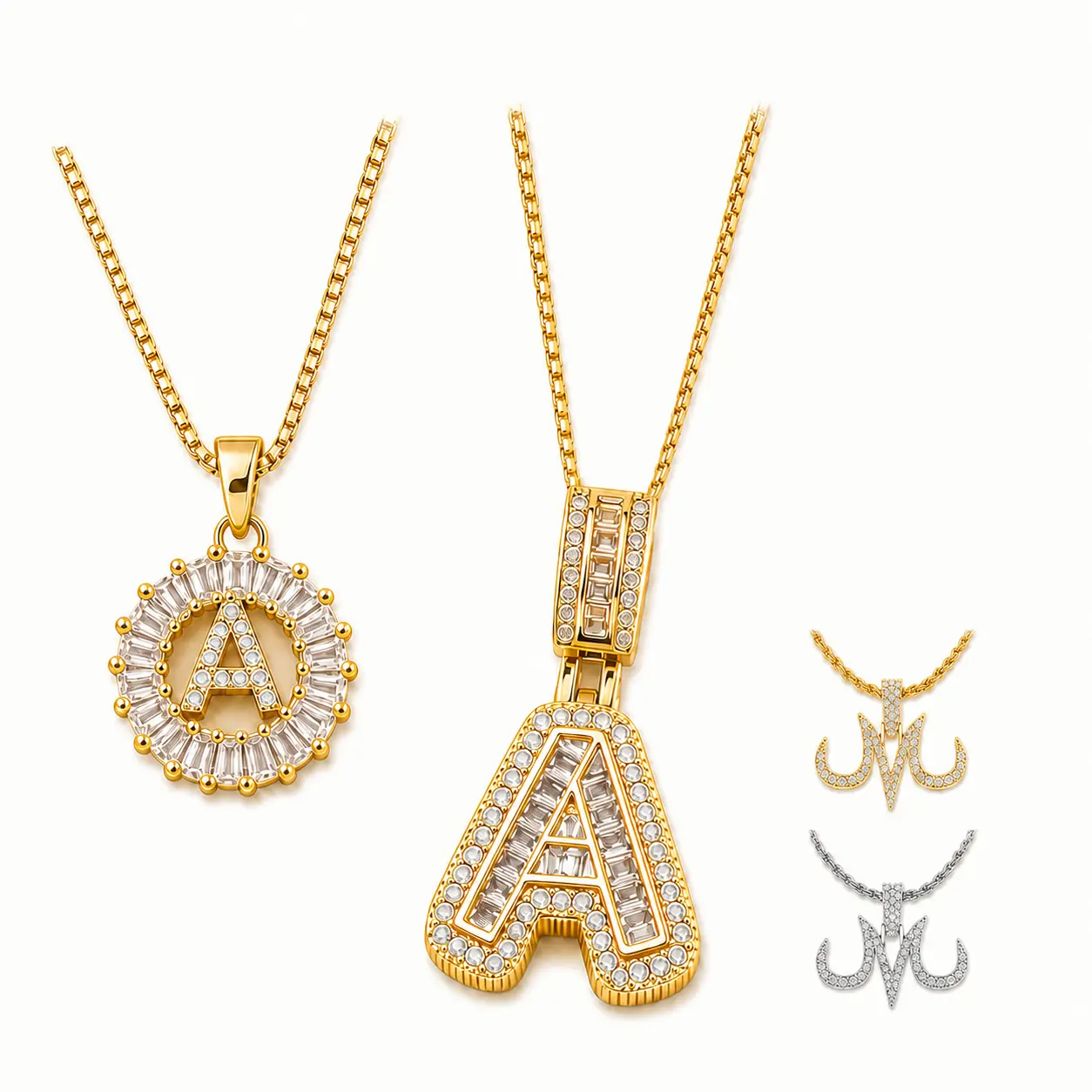 Buy 2 Get 1 FREE! 2 A-Z Initial Necklace Sets + 1 Random JMJ Horn Chain Gift, Iced Out Personalized Jewelry for Women Men, Birthday Anniversary Christmas Valentine Party Gift