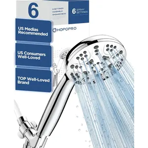 6-Mode High Pressure Handheld Shower Head Set, Consumer Reports Recommended HOPOPRO High Flow Hand Held Showerhead with 59 Inch Hose Bracket Teflon Tape Rubber Washers