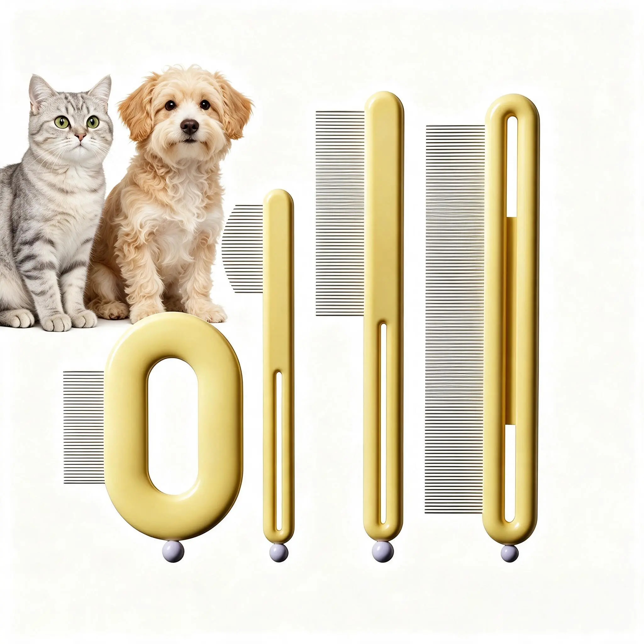 Petshome Self-Cleaning Pin Grooming Comb - Stainless Steel Teeth, Tear-Stain Removal, Deshedding, Gentle Detangling, for Dogs & Cats, Home/Travel Use (Yellow)