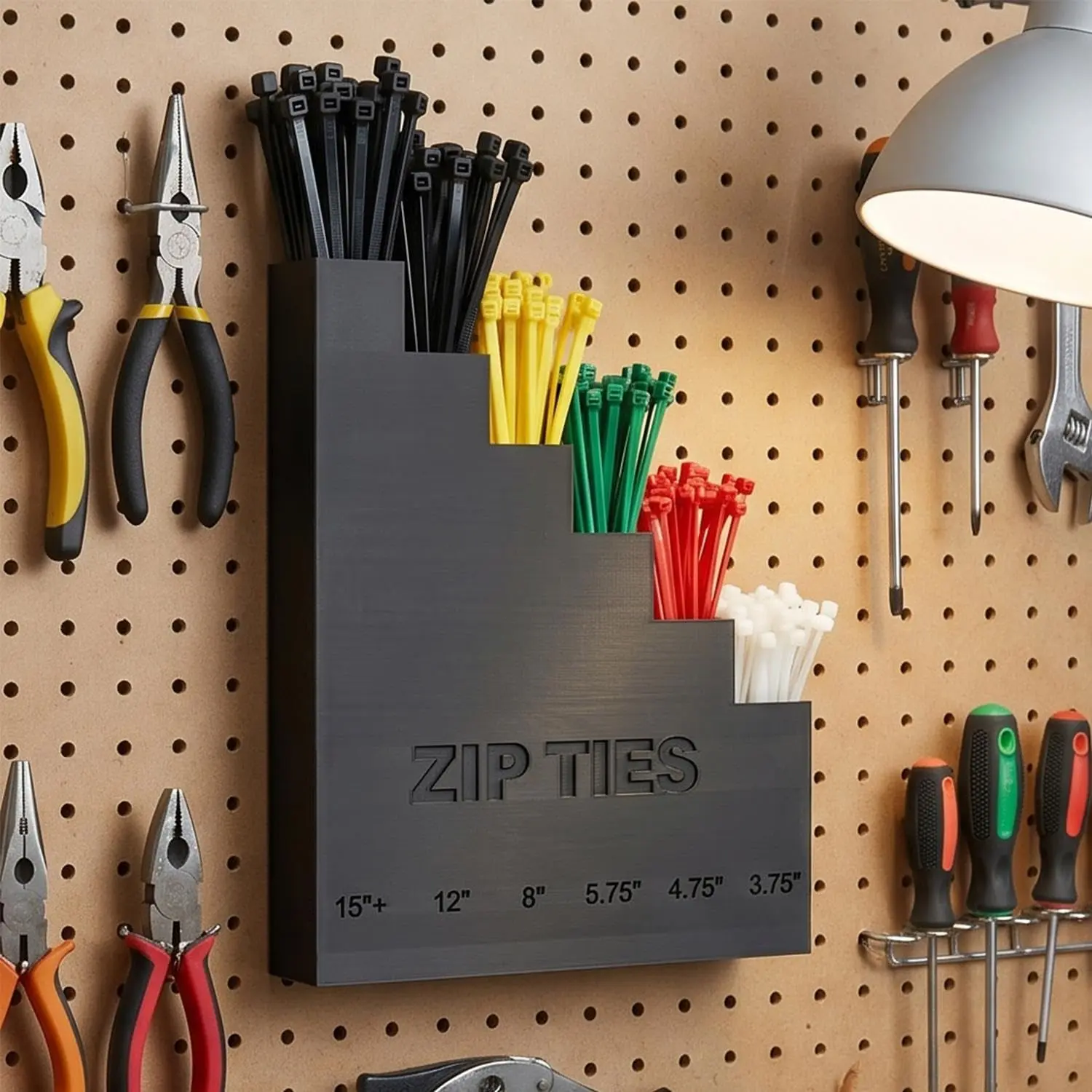 Plastic 6-Slot Zip Tie Holder, Wall-Mount Tool Organizer Rack with Size Markings for Garage, Workshop Tool Storage