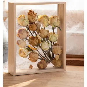 Wooden Dried Flower Photo Frame Dried Flower Display Stand Decorative Floating Photo Frame(8 * 12''- primary colo