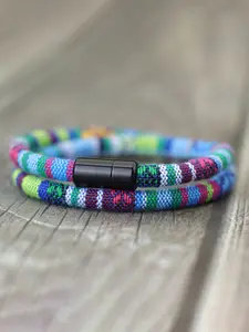 Men's Boho Magnetic Clasp Bracelet, Fabric Strap for Beach & Surfing Activities, All-Season Style Accessory, No Choking Hazard, Exquisite Bracelet, Stackable Bracelets