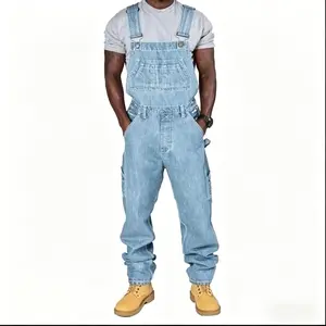 Fashion Men Denim Overalls Ripped Distressed Design Suspender Pants Casual Vintage Long Denim Trousers For Daily Outdoor Wear Menswear Suits
