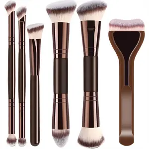 6-Piece Dual-Ended Makeup Brush Set, Two-In-One Multifunctional Foundation Contour Eyeshadow Blush Brushes, Premium Synthetic Hair Beauty Tools