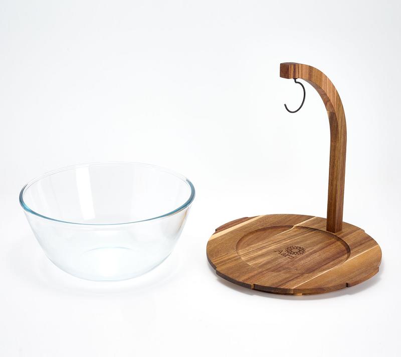 Aarti Sequeira 4-qt Glass Fruit Bowl w/ Banana Hanger Acacia Lid