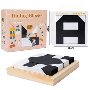 Hiding Blocks Puzzle Wood Building Block 16/32 Block Patterns 80 Hidden Motifs Double-Sided Cards Brain-Boosting Wooden Puzzle Set for Ages 3+