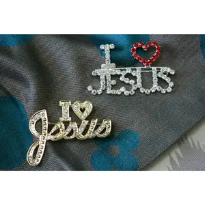 Rhinestone I Love Jesus Pin Brooch Austrian Crystal Handmade "I Love Jesus" Lapel Pin